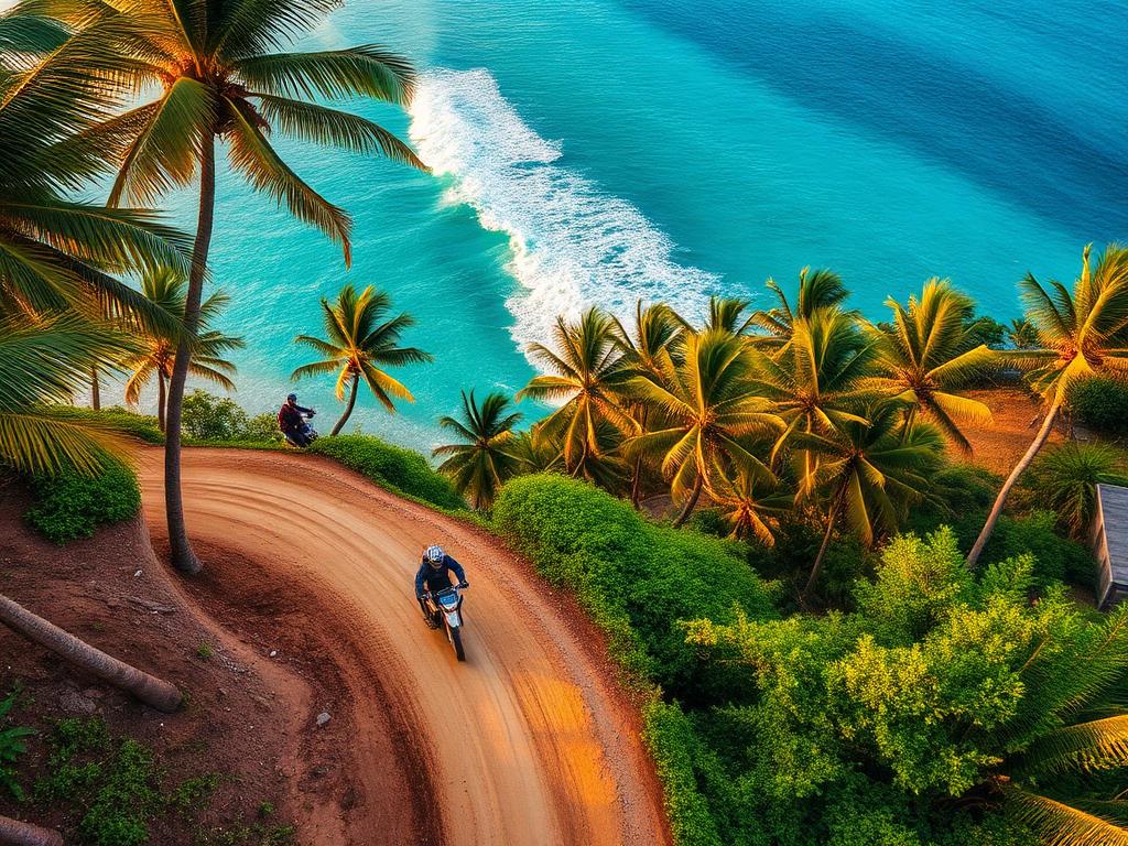 Recorrido de motocross por un sendero tropical costero