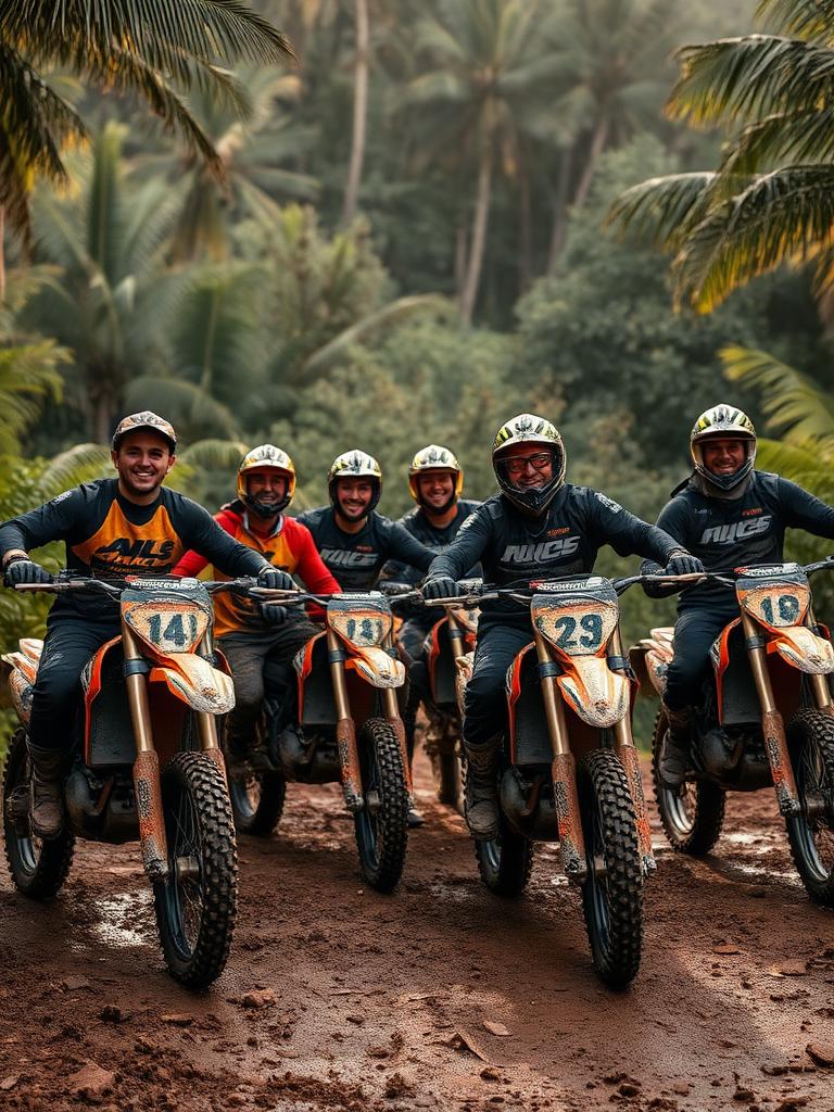 Grupo de pilotos en un camino de selva