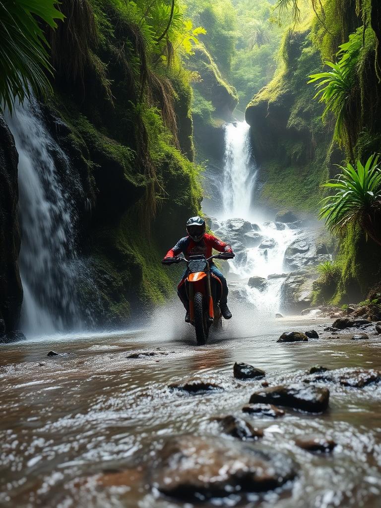 Piloto cruzando un río durante la ruta